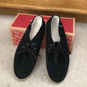 Black suede Vans w/ sheep fur & brown rubber soles